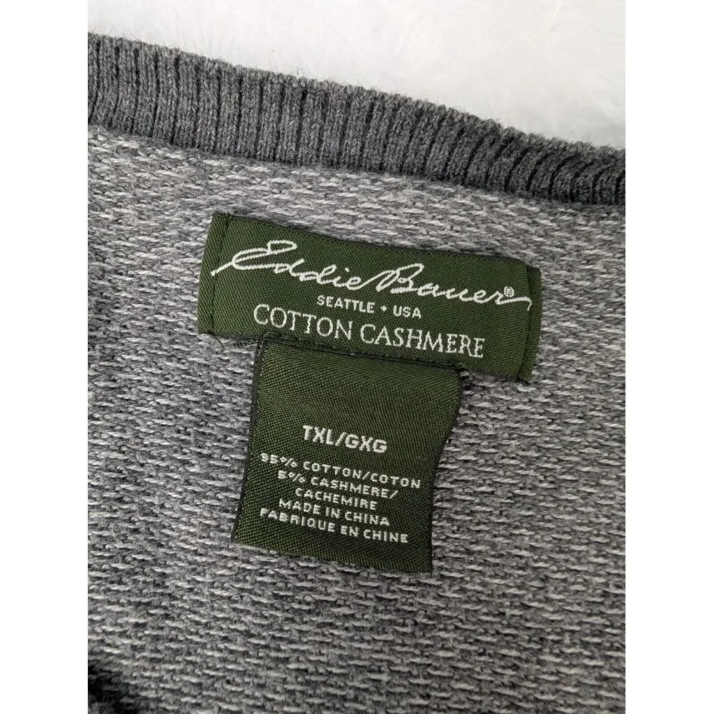 Eddie Bauer Cotton Cashmere Sweater Men's XLT Tall Grey Long Sleeve Pullover - Picture 2 of 8